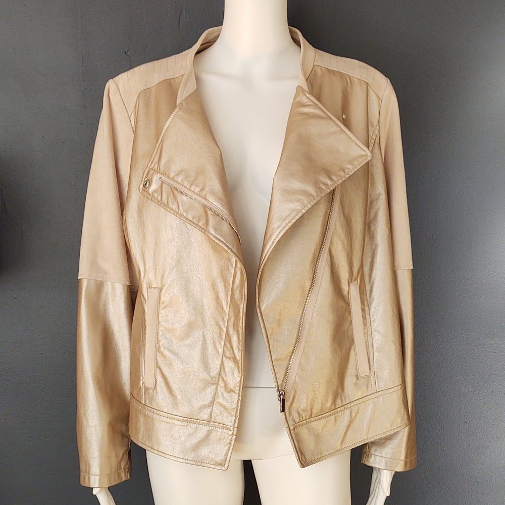 Metallic faux leather & faux suede moto jacket - Picture 11 of 16